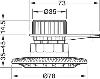 Glidfot som skruvas i, med fästplatta, för Häfele AXILO™ 78 sockelsystem