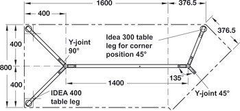 hörnförbindning, fast, 45°, för Idea 400 bordsunderställ-system