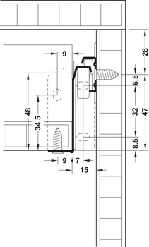 Lådutdragssystem enkelväggig, Häfele Matrix Box Single A25, delutdrag, höjd 54 mm, vit, RAL 9010
