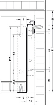 Lådutdragssystem enkelväggig, Häfele Matrix Box Single A25, delutdrag, höjd 118 mm, vit, RAL 9010