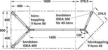 hörnförbindning, fast, 45°, för Idea 400 bordsunderställ-system