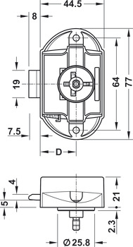 Espagnolettelås, Häfele Push-Lock, dornmått 25 mm, kan manövreras på en sida