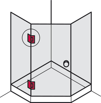 Gångjärn för duschdörr, För glas-glas-förbindelse, 135° glasfront
