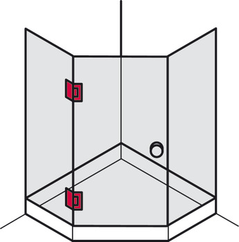 Gångjärn för duschdörr, För glas-glas-förbindelse, 135° glasfront