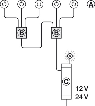 Multipel box för styrning av flera strömbrytare, Häfele Loox, styrning för nätdel med upp till 3 strömbrytare