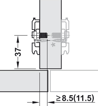kryssmonteringsplatta, Blum Clip/Clip Top, för skruvmontering med förmonterade euroskruvar