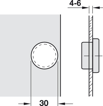 grytgångjärn, Häfele Metalla Mini A 95°, För lösningar med frontram och glasdörr