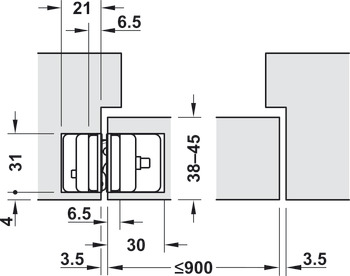 Dörrgångjärn, Startec H12, dolt monterat, för ofalsade innerdörrar upp till 60 kg