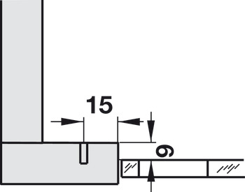 grytgångjärn, Häfele Metalla 510 A/SM 94°, för frontramar, för glasdörrar