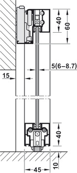 skjutdörrsbeslag, Slido D-Line43 80N, ramlucka för glas- och träfyllning