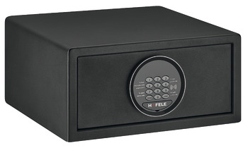 kassaskåp för hotell, svart, med interiörbelysning, PIN-kod/RFID